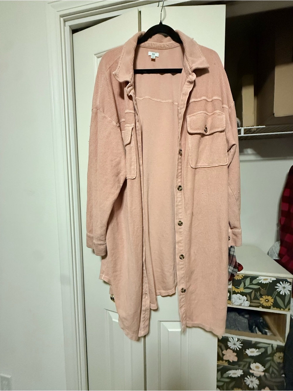 Light Pink long Corduroy Shacket Jacket - Women